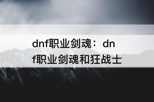 dnf职业剑魂：dnf职业剑魂和狂战士