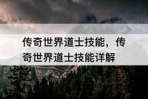 传奇世界道士技能，传奇世界道士技能详解
