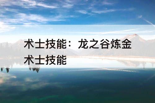 术士技能：龙之谷炼金术士技能