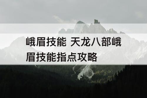 峨眉技能 天龙八部峨眉技能指点攻略