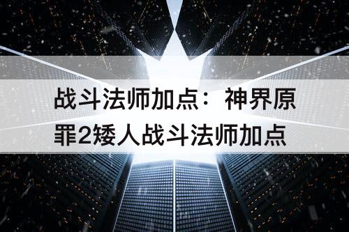 战斗法师加点：神界原罪2矮人战斗法师加点