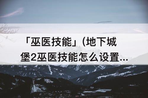 「巫医技能」(地下城堡2巫医技能怎么设置)