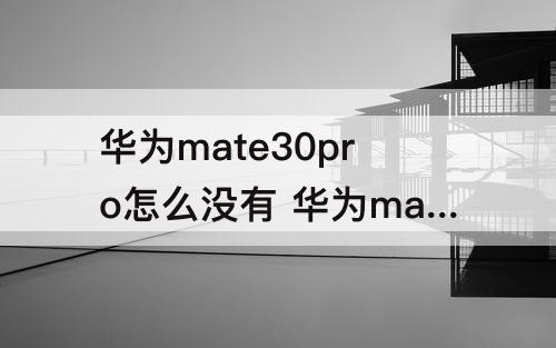 华为mate30pro怎么没有 华为mate30pro怎么没有手机克隆