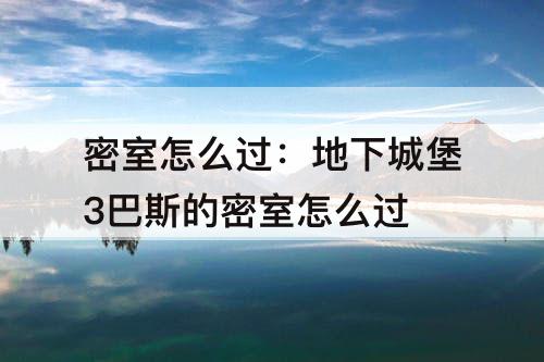 密室怎么过：地下城堡3巴斯的密室怎么过