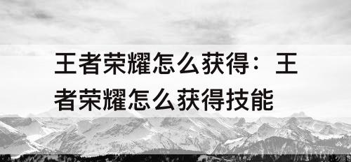 王者荣耀怎么获得：王者荣耀怎么获得技能