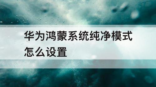 华为鸿蒙系统纯净模式怎么设置